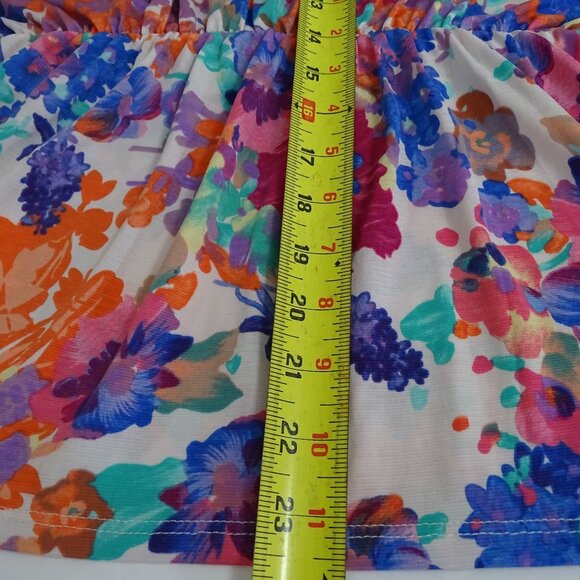 BomBom Floral Surplice Vneck Dolman Sleeve Faux Wrap Top Women Size M Multicolor - Picture 7 of 7